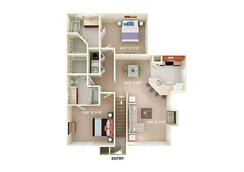 Jackson 2 Bed 2 Bath floor planat Fortress Grove, Murfreesboro